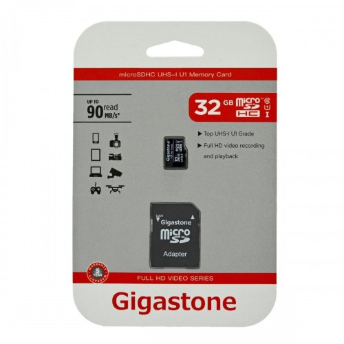 Κάρτα Μνήμης Gigastone MicroSDHC UHS-1 32GB C10 Full HD Video Series με SD Αντάπτορα up to 90 MB/s*