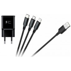YSY Braided USB to Lightning / Type-C / micro USB Cable Μαύρο 1.2m με φορτιστή 2,4Α (YSY-94)