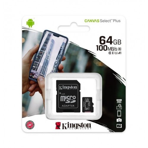 Κάρτα Μνήμης Kingston MicroSDHC 64GB C10 με SD Αντάπτορα up to 100 MB/s*
