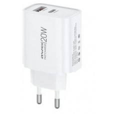 Awei Φορτιστής Χωρίς Καλώδιο με Θύρα USB-A και Θύρα USB-C 20W Λευκός (PD60)