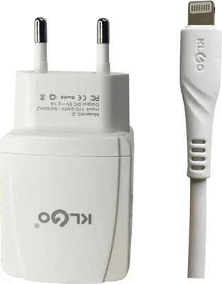 Σετ Φορτιστή και καλώδιο φόρτισης KLGO KC-2S Lightning 2.4A 1m